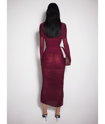 burgundy sheer ruched dress JUSQU'A -70%! 