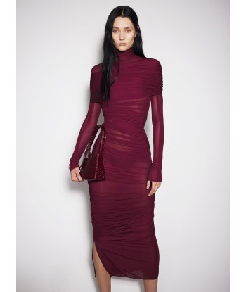 burgundy sheer ruched dress JUSQU'A -70%! 