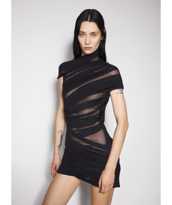 black ruched sheer mini dress pas cher