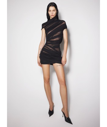 black ruched sheer mini dress pas cher