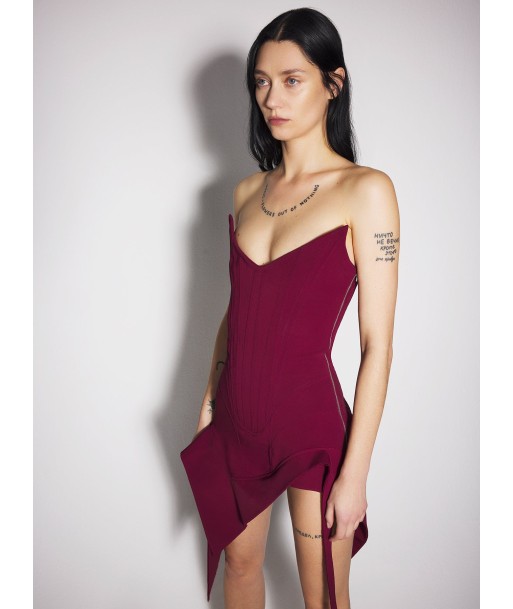 burgundy asymmetric bustier dress l'achat 