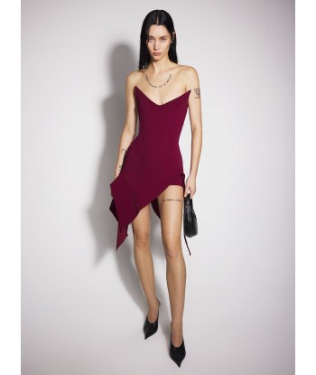 burgundy asymmetric bustier dress l'achat 