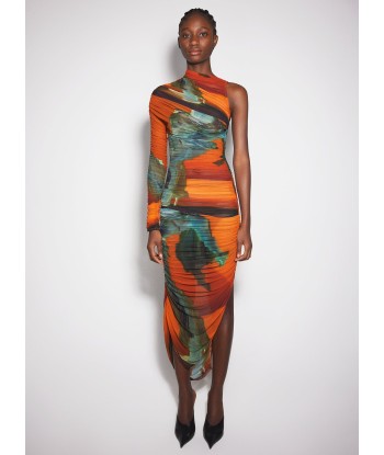 Archive print asymmetrical mesh dress livraison gratuite