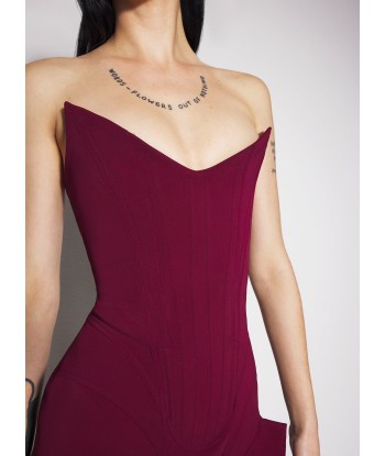 burgundy asymmetric bustier dress l'achat 