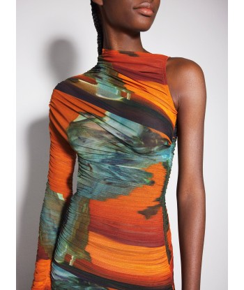 Archive print asymmetrical mesh dress livraison gratuite