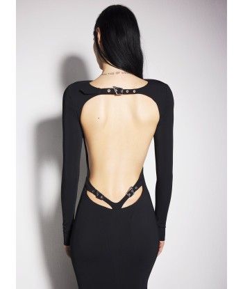 black backless buckled crepe gown pas cher chine