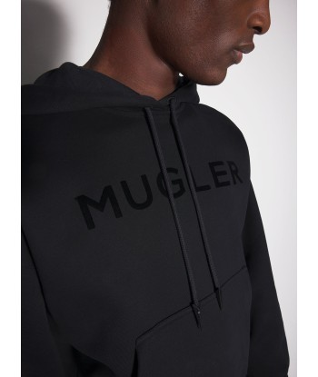 black Mugler logo hoodie une grave pollution 