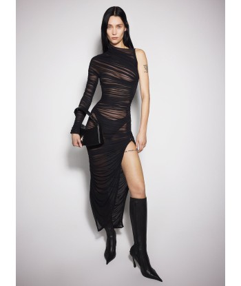 black sheer asymmetrical ruched dress l'achat 