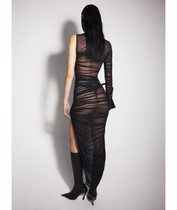 black sheer asymmetrical ruched dress l'achat 