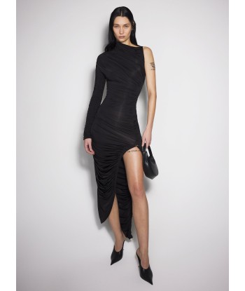 black asymmetrical pierced ruched dress les ligaments