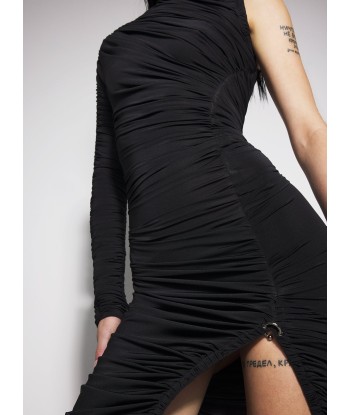 black asymmetrical pierced ruched dress les ligaments