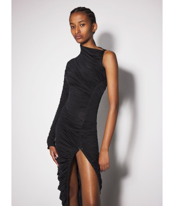 black asymmetrical pierced ruched dress les ligaments