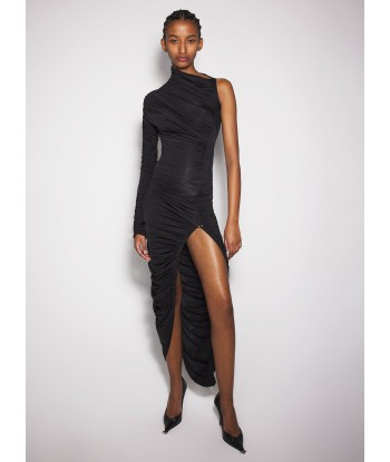 black asymmetrical pierced ruched dress les ligaments