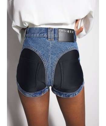 blue bi-material denim shorts 2024