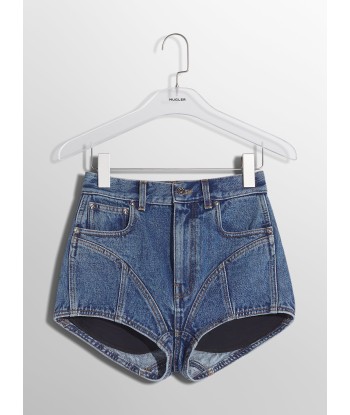 blue bi-material denim shorts 2024