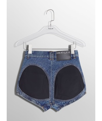 blue bi-material denim shorts 2024