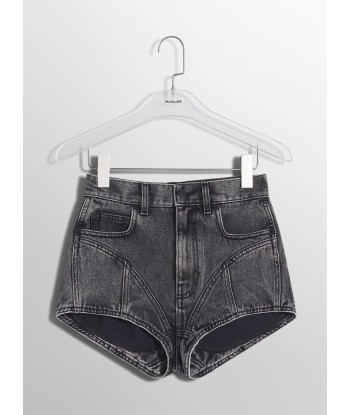 washed black bi-material denim shorts en ligne des produits 