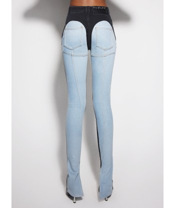 blue bi-color skinny jeans prix