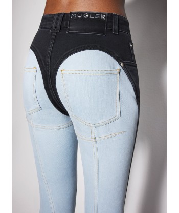 blue bi-color skinny jeans prix