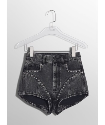 washed black denim studded shorts du meilleur 