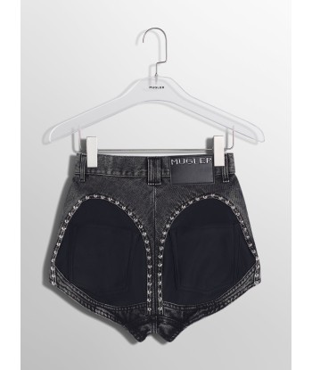 washed black denim studded shorts du meilleur 