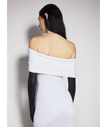 white off-shoulder sculpting knit dress livraison et retour toujours gratuits