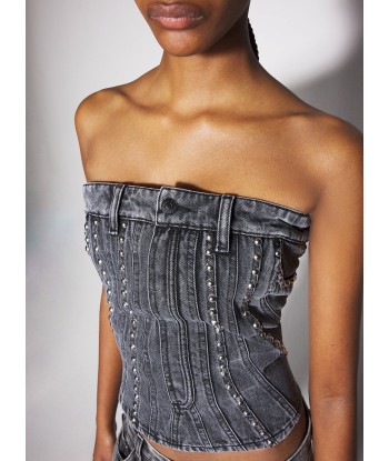 washed black spiral denim studded bustier acheter