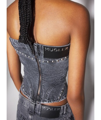 washed black spiral denim studded bustier acheter