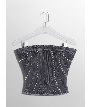 washed black spiral denim studded bustier acheter