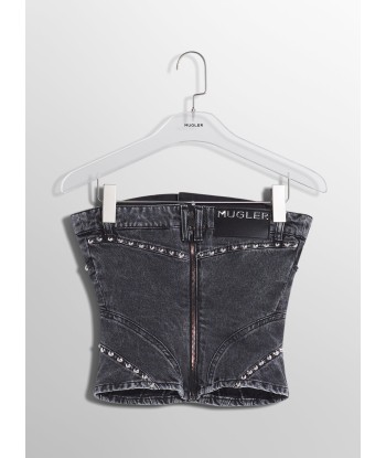 washed black spiral denim studded bustier acheter