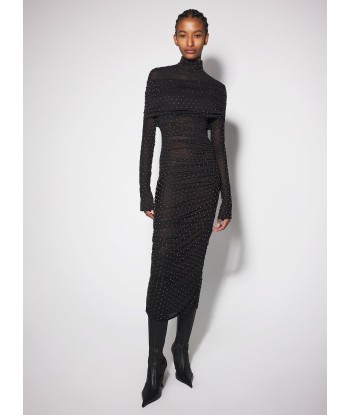 black embellished ruched dress de l' environnement