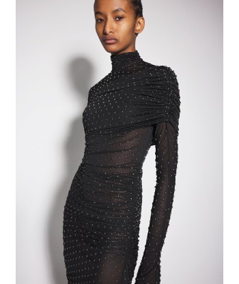 black embellished ruched dress de l' environnement