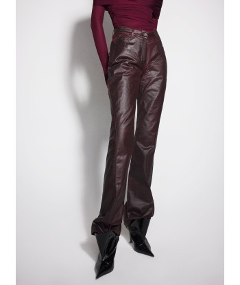 burgundy waxed denim pants pas cher