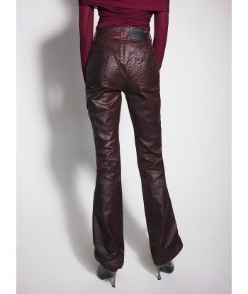 burgundy waxed denim pants pas cher