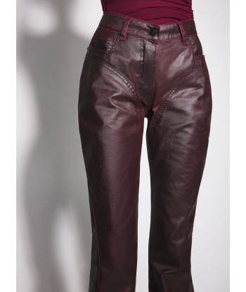 burgundy waxed denim pants pas cher