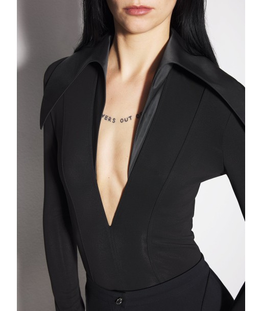 black spiky satin collar bodysuit basket pas cher