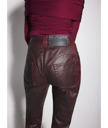 burgundy waxed denim pants pas cher