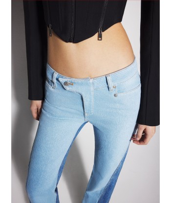 bi-tone blue straight leg jeans pas chere