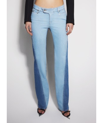 bi-tone blue straight leg jeans pas chere