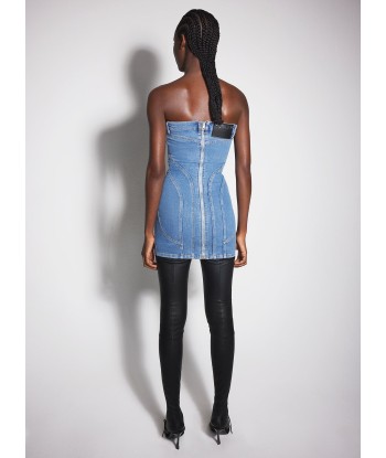 blue spiral denim bustier dress pas cher chine