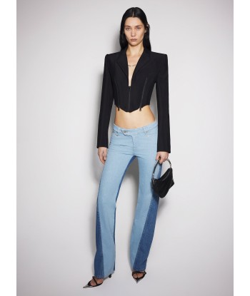 bi-tone blue straight leg jeans pas chere