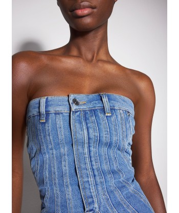 blue spiral denim bustier dress pas cher chine