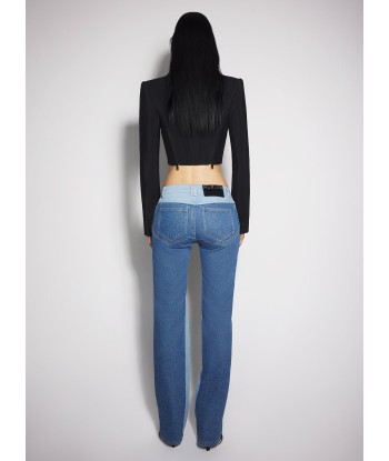 bi-tone blue straight leg jeans pas chere