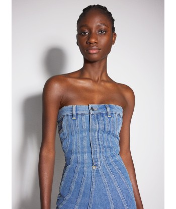 blue spiral denim bustier dress pas cher chine