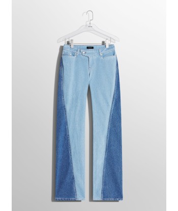 bi-tone blue straight leg jeans pas chere