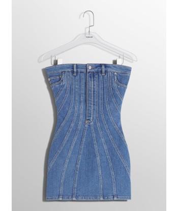 blue spiral denim bustier dress pas cher chine