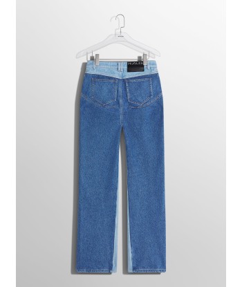 bi-tone blue straight leg jeans pas chere