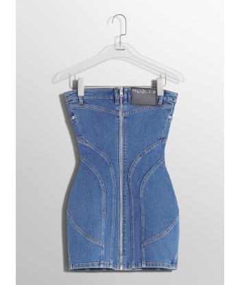 blue spiral denim bustier dress pas cher chine