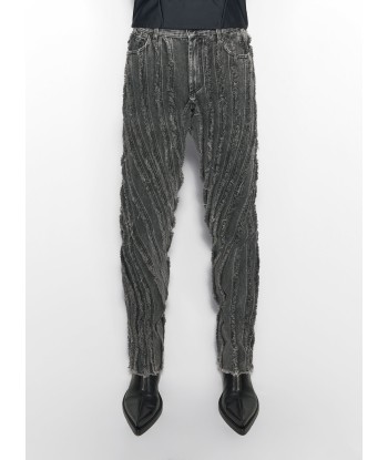 black raw edge spiral baggy jeans Profitez des Offres !