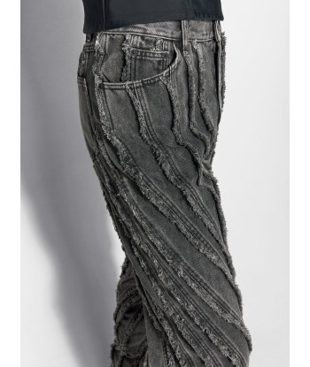 black raw edge spiral baggy jeans Profitez des Offres !